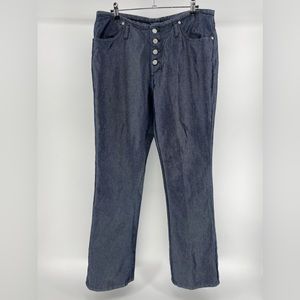 Y2K No Waistband Button Fly Jeans, Metallic Coated Dark Wash, Women’s 32 Waist